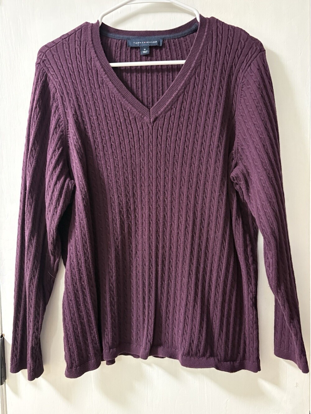 Tommy Hilfiger Women's Purple V-Neck Pullover Sweater Size XL Long Sleeve